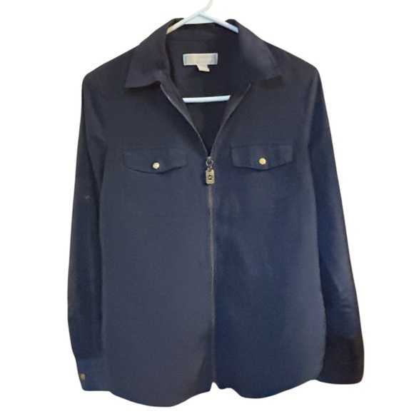 MICHAEL Michael Kors Jackets & Blazers - MICHAEL Michael Kors Blue Utility Jacket with Collared Design Sz m